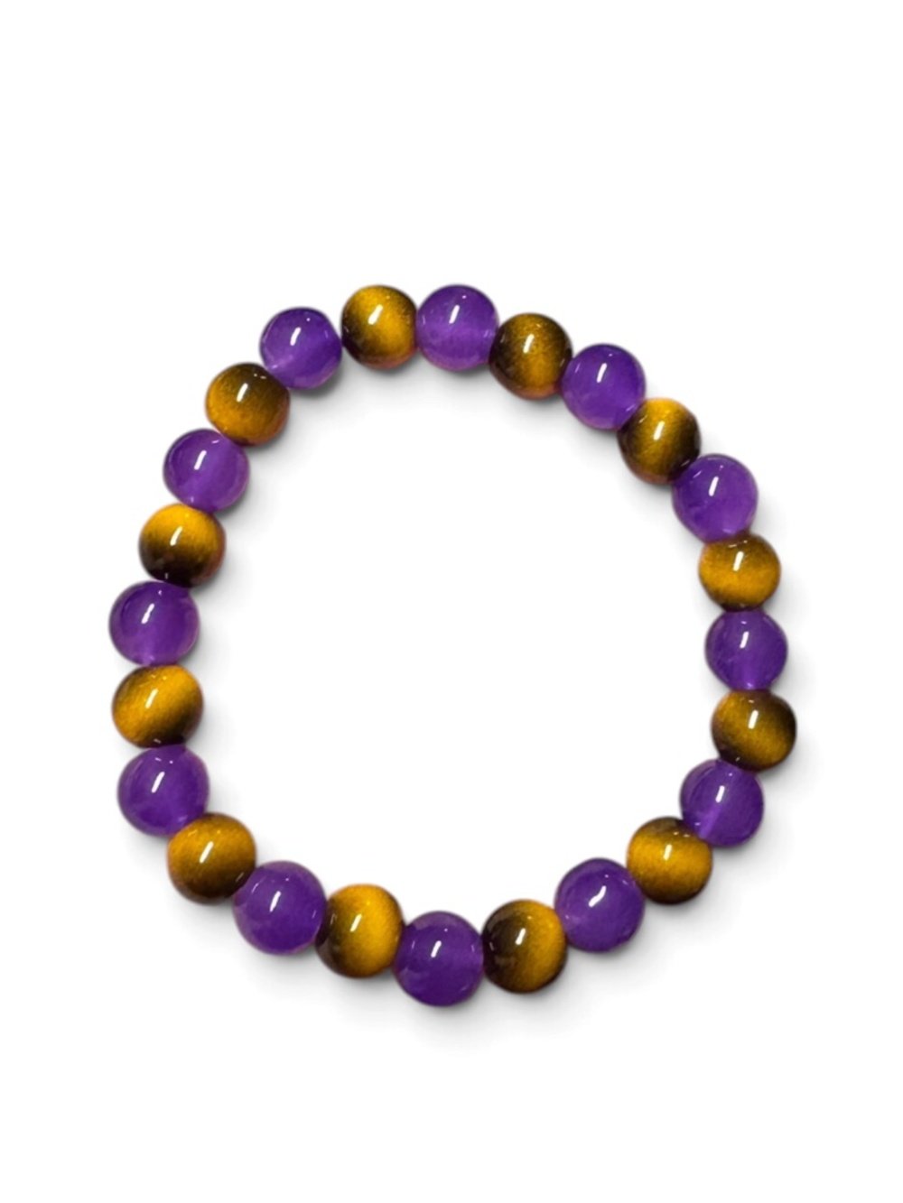 Purple Gold Beaded Bracelet LSU Tigers Tiger Eye Amethyst Stretch NWT